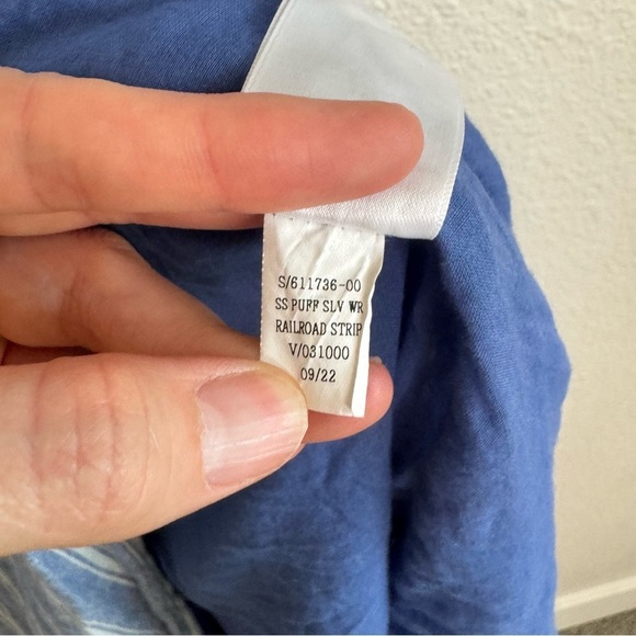 Old Navy Women's 3X Blue Striped Puff-Sleeve Mini Wrap Linen Dress Vacation Boho - Picture 5 of 7